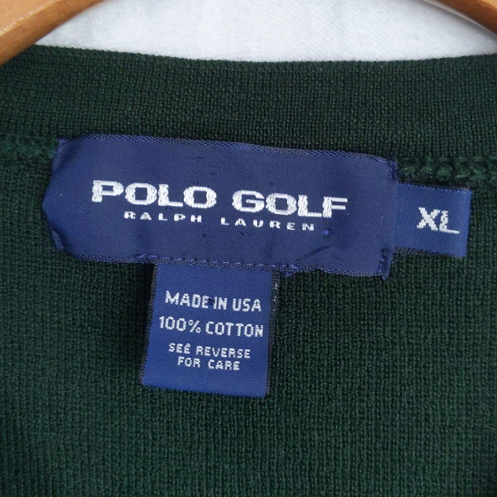 Vtg POLO RALPH LAUREN Forest Green Knit V Neck Sweater Vest Golf Tank XL - Picture 5 of 5